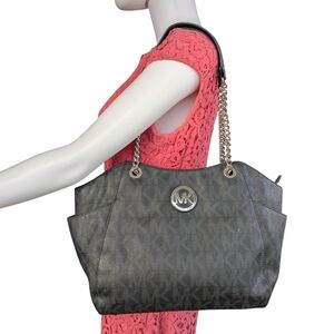 Michael Kors Black Shoulder Bag with Silver Hardware and Chain Handles